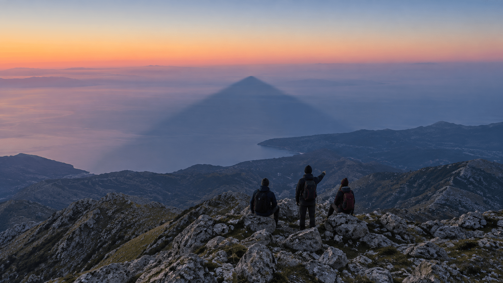 Πεζοπόροι παρατηρούν το Φαινόμενο της Πυραμίδας πάνω από τον Μεσσηνιακό κόλπο